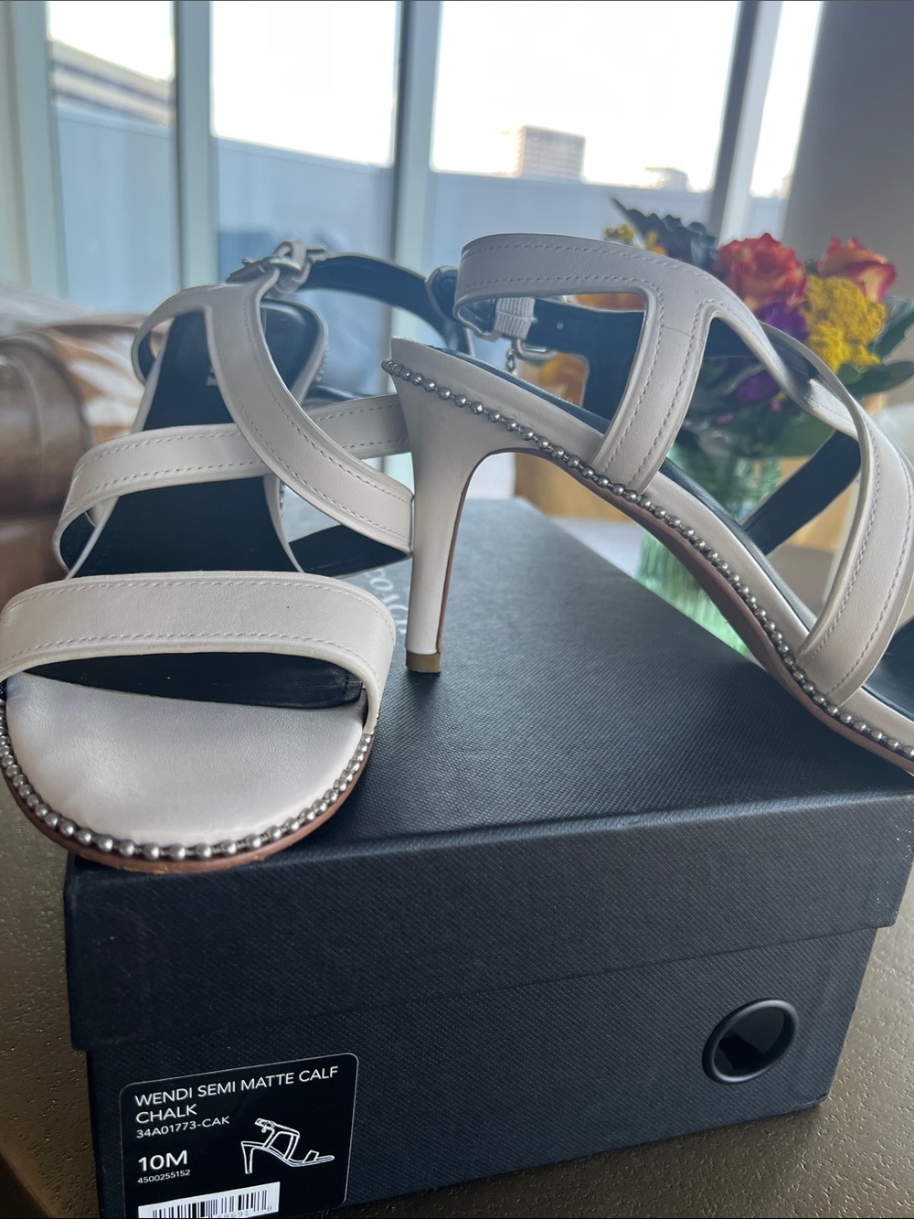 Coach Wendi Semi Matte Calf Chalk Strappy Heels